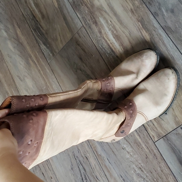 Born Women Two tone Leather Studded Tall Western Boots Ankle zipper shoes - Picture 4 of 13